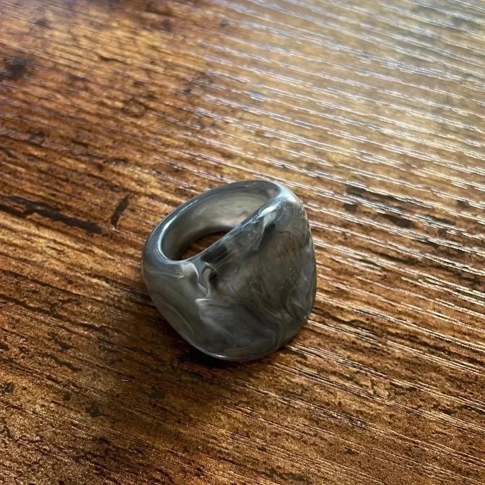 ❤️ NEW 2/$20 or 3/$25 Statement Ring Gray Marble Pattern Acrylic Approx …
